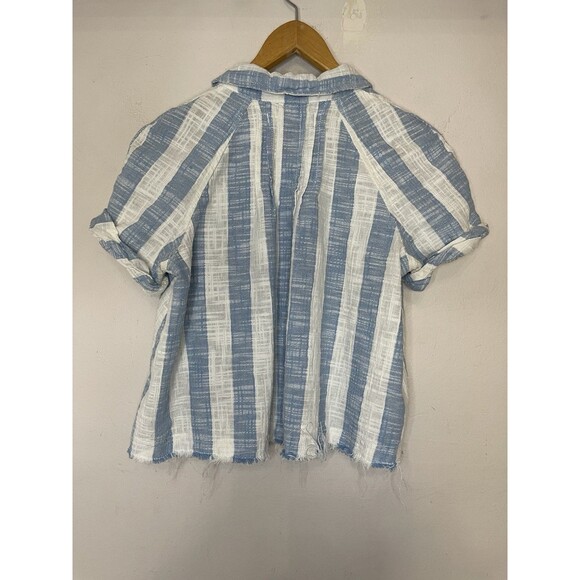 Free People We The Free Blue White Striped Linen Blend Button Up Shirt Womens S - Picture 8 of 8
